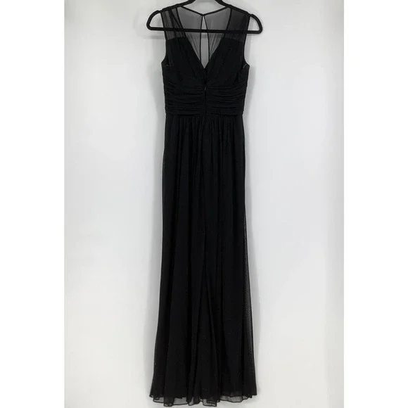 Alfred Sung Sz 6 Black Chiffon Knit Cap Sleeve V-Neck Maxi Dress $231 msrp J3-3 - Picture 3 of 10